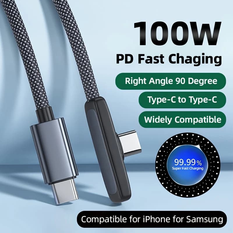 Cavo Dati USB-C a USB-C 100W 6A per Ricarica Rapida 90 ° Cavo USB-C ad angolo retto per smartphone Android Samsung Xiaomi e iPhone serie 15-17