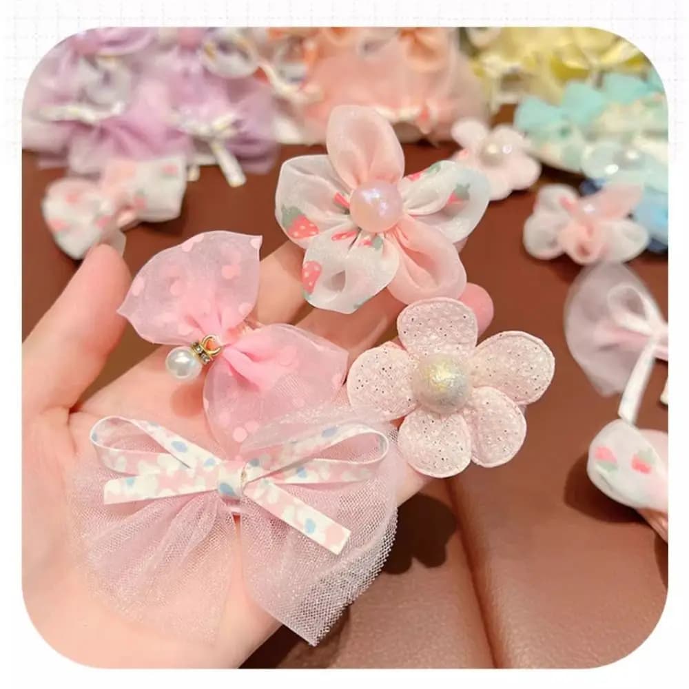 10Pcs Cute Pastel Color Hair Clips Set Tulle Organza Flower Hair Clips Lightweight Gradient Color Girls Hair Clips for Girls