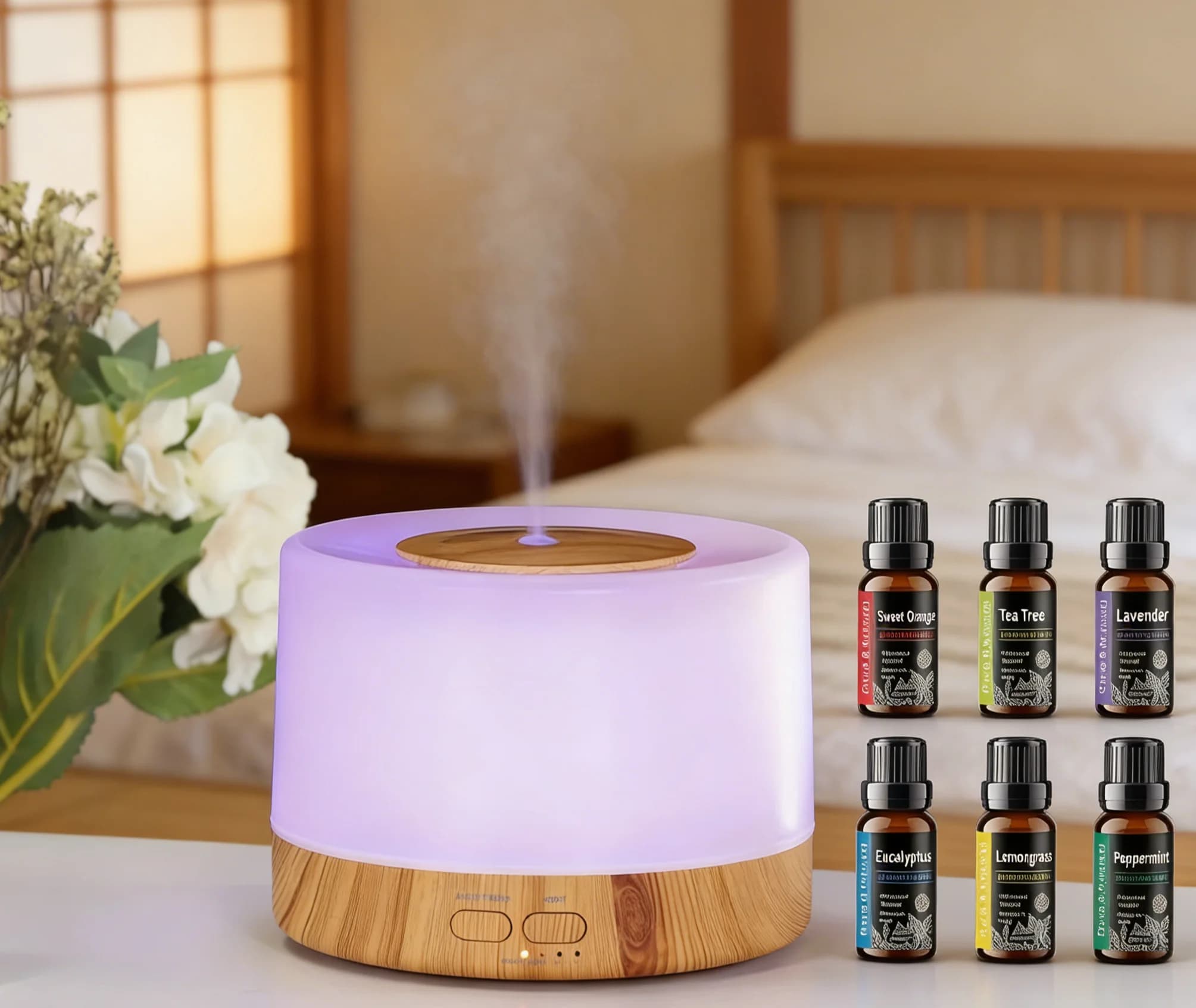 Set Regalo Premium di Diffusore di Aromi Intelligente, Base con Cambio Colore, Telecomando e 6 Oli Essenziali – Perfetto per la Casa