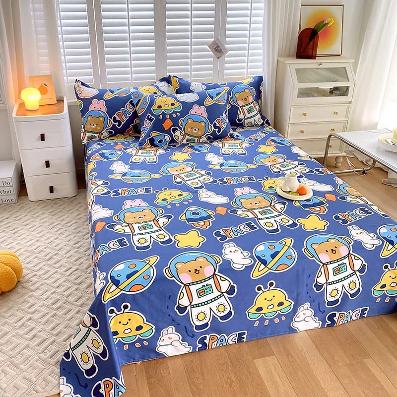 100% Cotton Bed Sheet Plant Cartoon Printed Single Double Top King Sheets Pure Cotton Single Size Kids Bed Linen