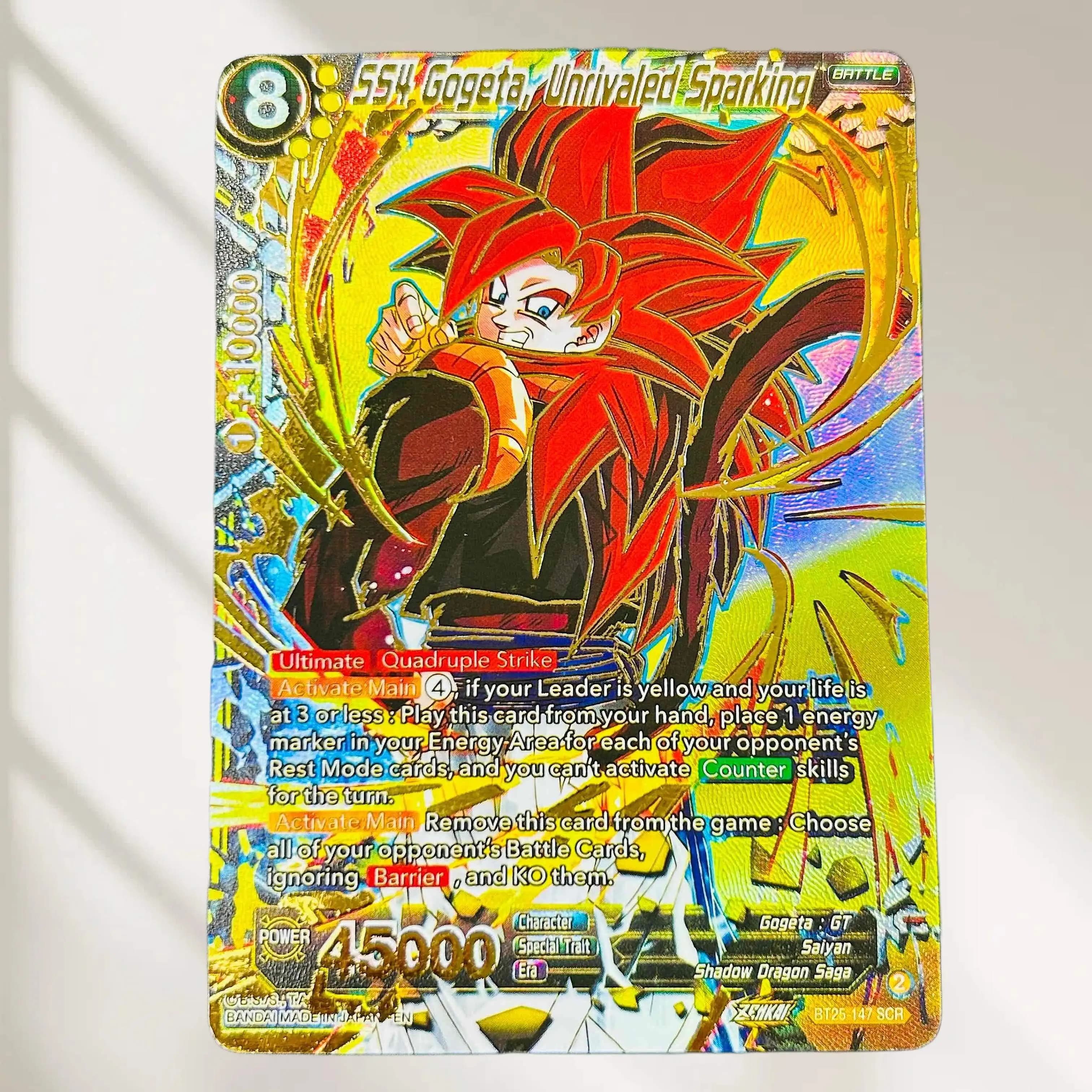 DIY Dragon Ball SS4 Gogeta Unrivaled Sparking BT25-147 SCR English Gold Foil Texture Flash Card Classic Anime Collectible TCG