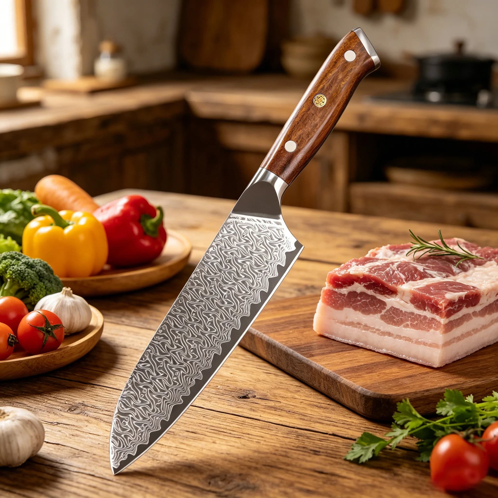 Hand Forged 67 Layer VG10 Damascus Steel Cleaver Knife Super Sharp Santoku Knife Multipurpose Household Kitchen Cutting Tool
