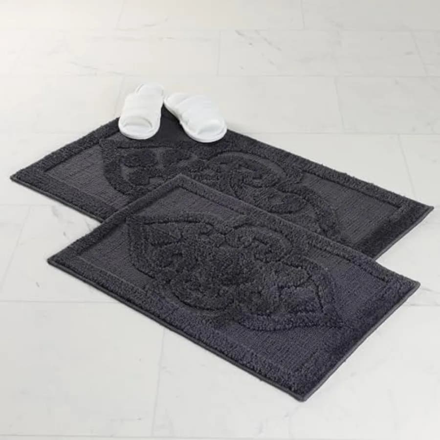 Set di Tappetini da Bagno, Piccoli Tappeti per Bagno e Cucina, Lavabili in Lavatrice, Antiscivolo, Tappetini Jacquard a Rilievo con Motivo a Medaglione