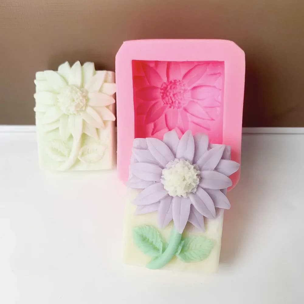 Relief Flower Soap Silicone Mould Sunflower Candle Daisy Resin Making Mold Beautiful Square Home Gypsum Decor Mother’s Day Gifts