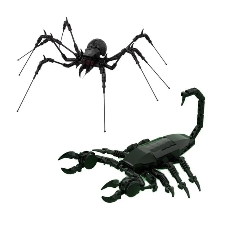 Blocchi da costruzione, scorpioni neri, ragni, insetti, animali, creature terrificanti, figurine e giocattoli deformati