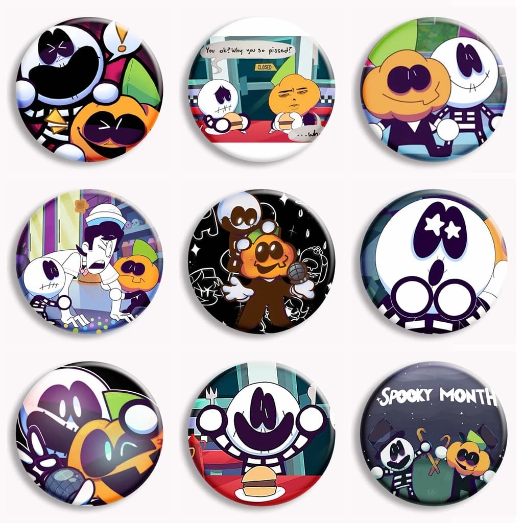Spooky mese Soft Button Pin Friday Night Funkin Skid and Pump spilla Badge Bag accessori regalo per amici regali per bambini