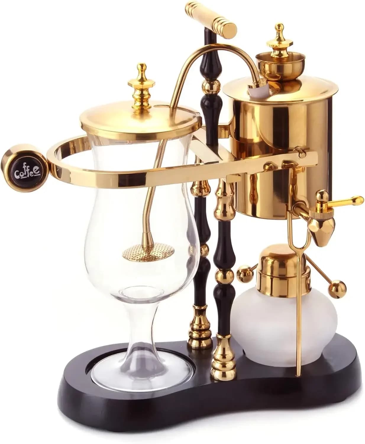 Siphon/Belga Family Balance coffee maker, Elegant Double Groove Support with T Handle (Nero Egyptian and Gold)