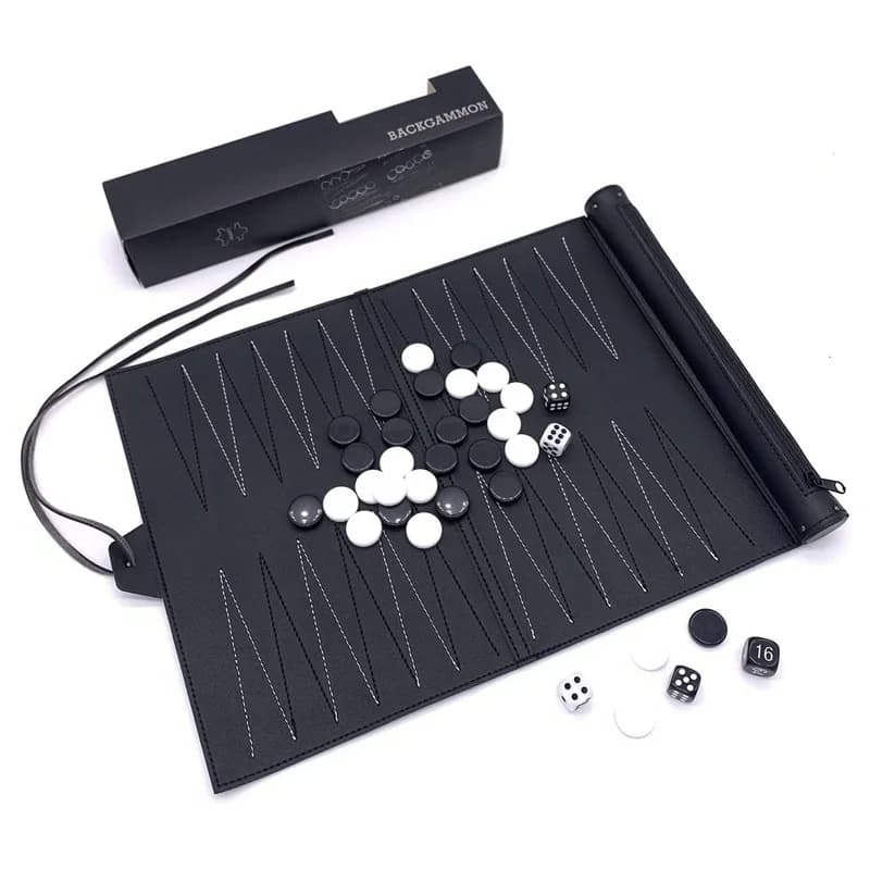 Set di backgammon arrotolabili Set di giochi da tavolo da viaggio portatili per adulti e bambini Scacchiera classica portatile pieghevole in pelle PU