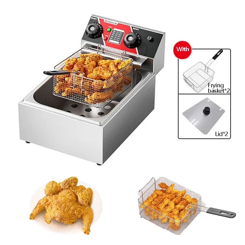 Electric Deep Fryer Stainless Steel Commercial Electric Fryer Household Chips Frying Pan French Fries Making Machine 10L