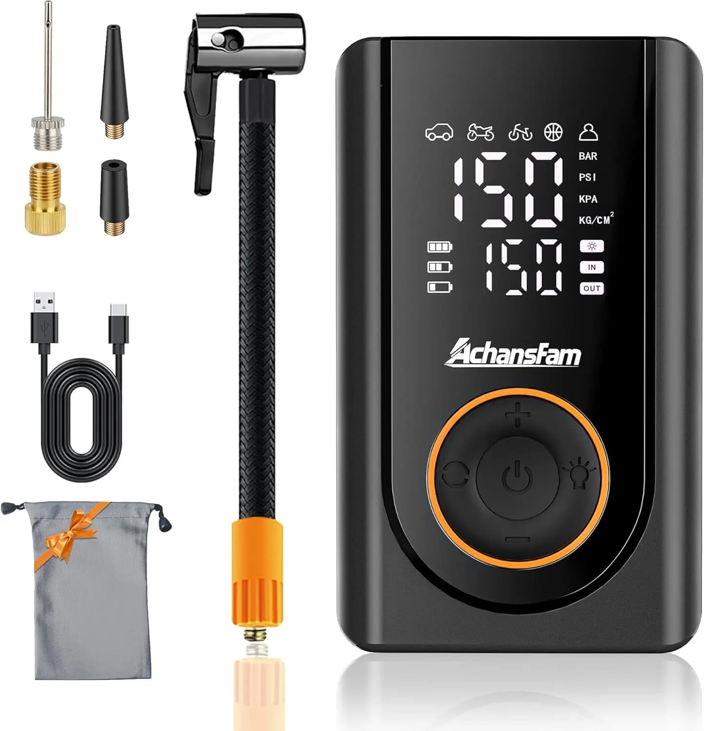 Portable Air Compressor, 150PSI Wireless Pump with Digital Pressure Gauge, LED Light, Automatic Shutdown for Auto, Bike, Moto