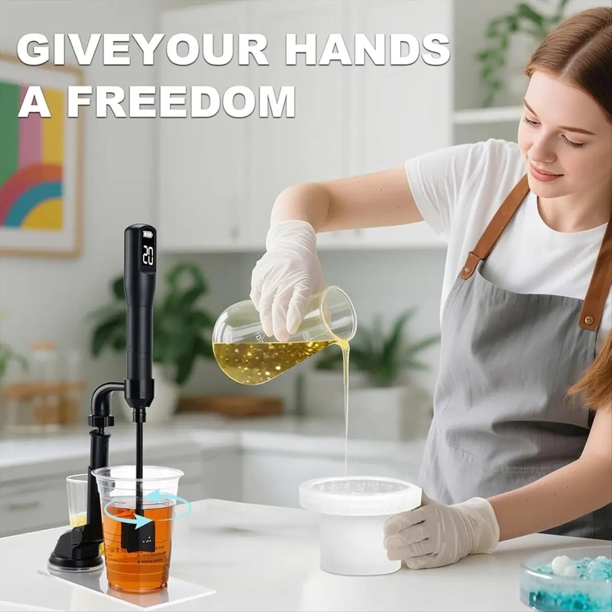 ABZT Resin Mixer,with Adjustable Stand-3 Speeds&Smart Timer Minimize , Epoxy Resin Mixing Tools with 4 Paddles for DIY
