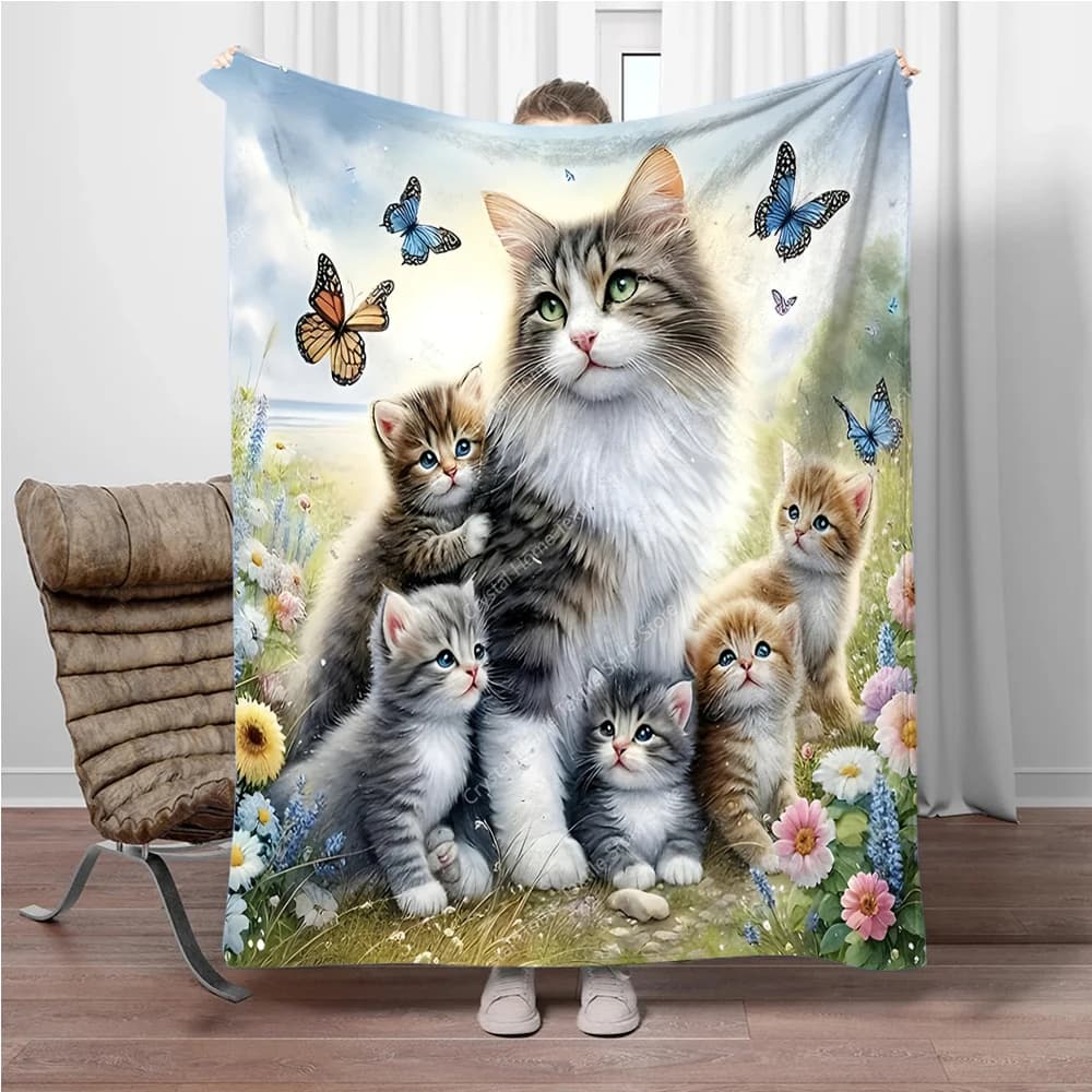 Coperta di flanella con pittura di gatto, morbida e calda coperta per la pausa pranzo in casa, per divano, divano, ufficio, letto, regalo di moda