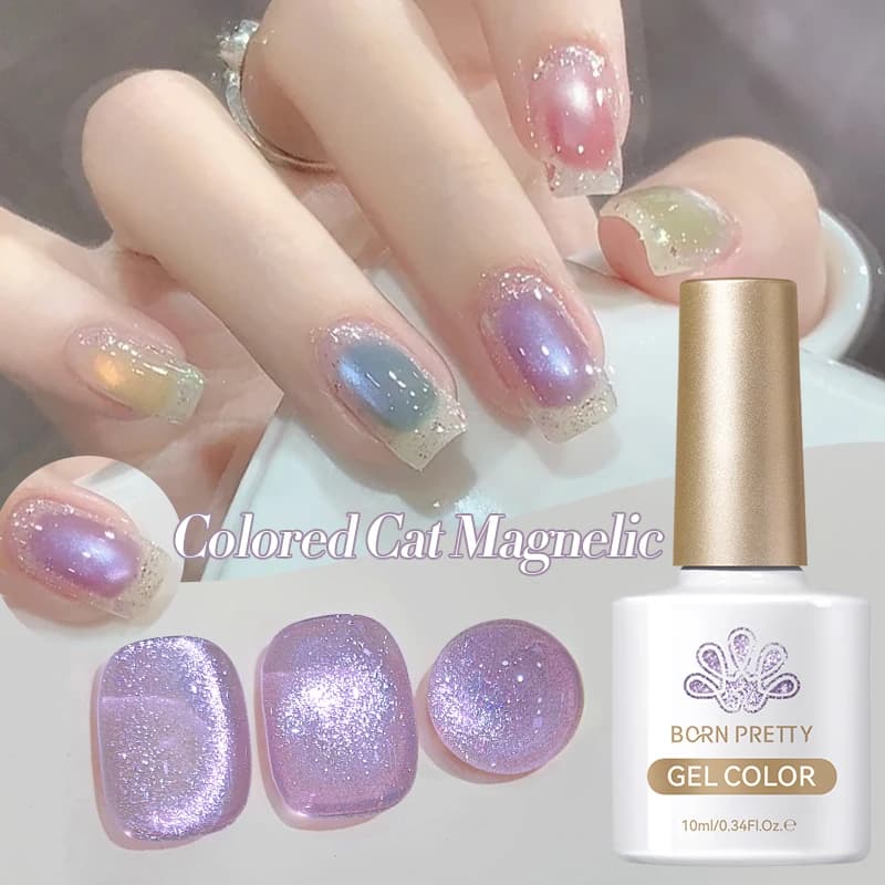 BORN PRETTY 10ml Viola Flusso di luce Gatto Gel magnetico Smalto per unghie Ultra Shine Olografico Glitter Soak Off Vernice UV Manicure