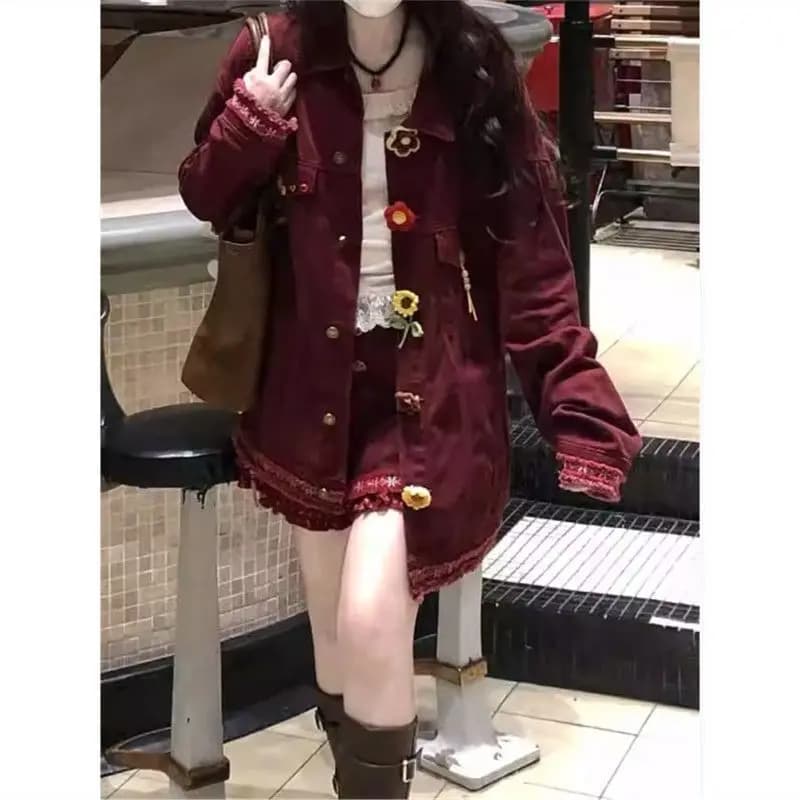 Rosso Americano Vintage Jean Cappotti Donna Casual Y2k Abbigliamento Capispalla Anni 2000 Punk Denim Giubbotti Harajuku Sottocultura Abbigliamento