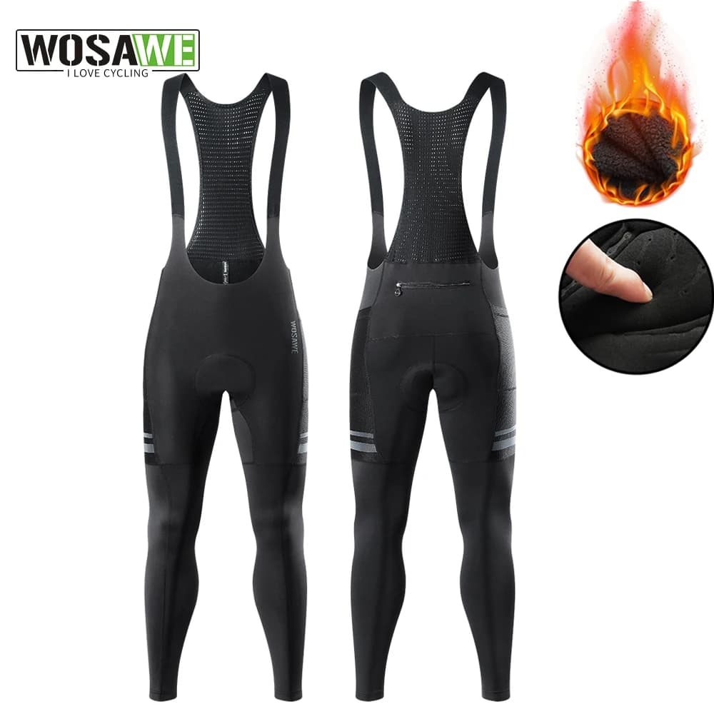 WOSAWE Men winter thermal fleece cycling trousers Mountain Bike Long cycling shoe Pro Team Long cycling pants MTB ice padded