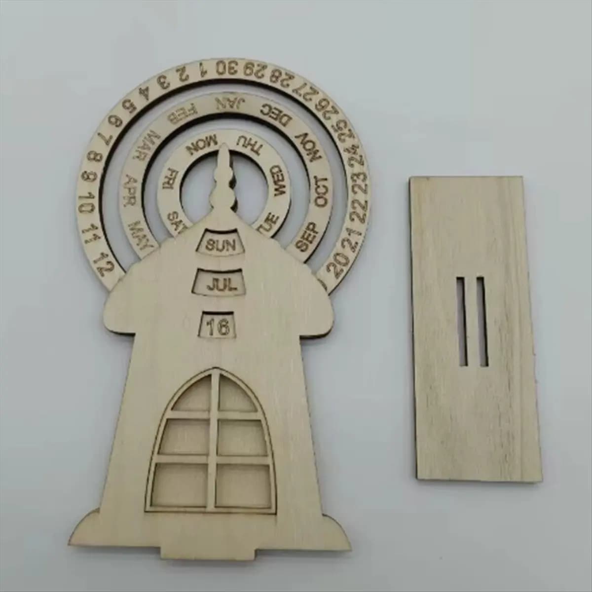 DT57 LATEST MODEL Wooden Desk Calendar Wheel Shaped Desktop Date Week Month Display Home Wood Block Rotating