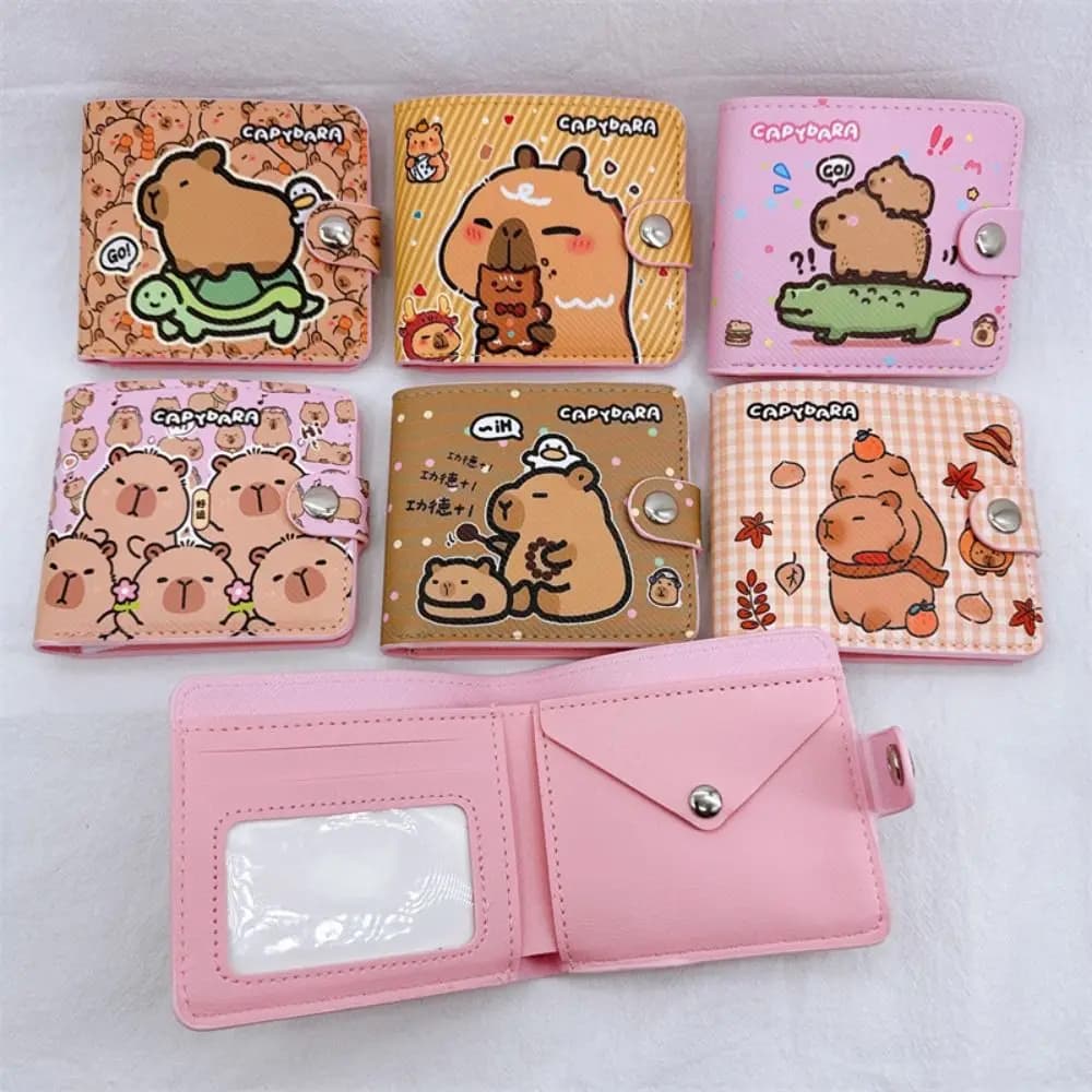 Nuovo cartone animato Capybara portamonete Portafoglio corto in pelle PU con bottoni Mini porta carte da donna per ragazze