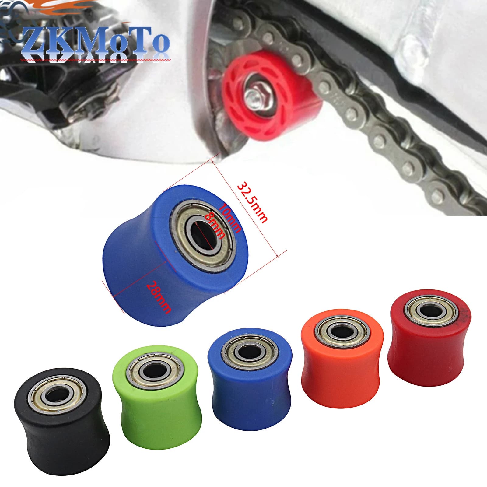 8mm 10mm Catena di Trasmissione Rullo Puleggia Ruota Slider Tenditore Guida Ruota Per Pit Dirt Street Bike Moto CRF YZF KLX RMZ EXC