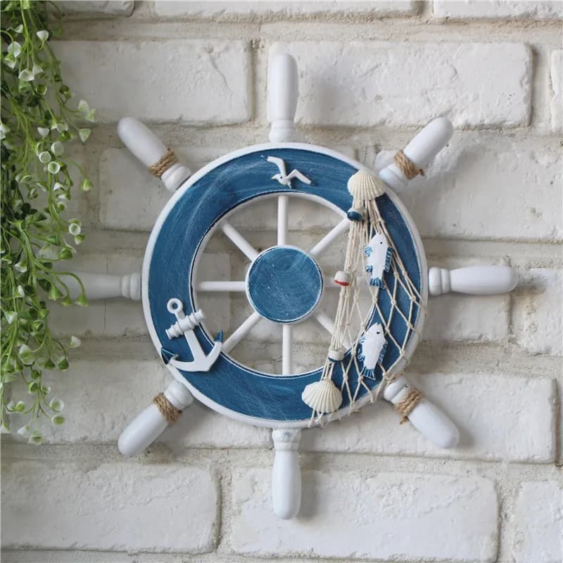 Ruota per nave in legno Timone sterzo per barca Ancoraggio Ornamento mediterraneo Tema nautico Decorazioni per feste di compleanno Forniture per bambini