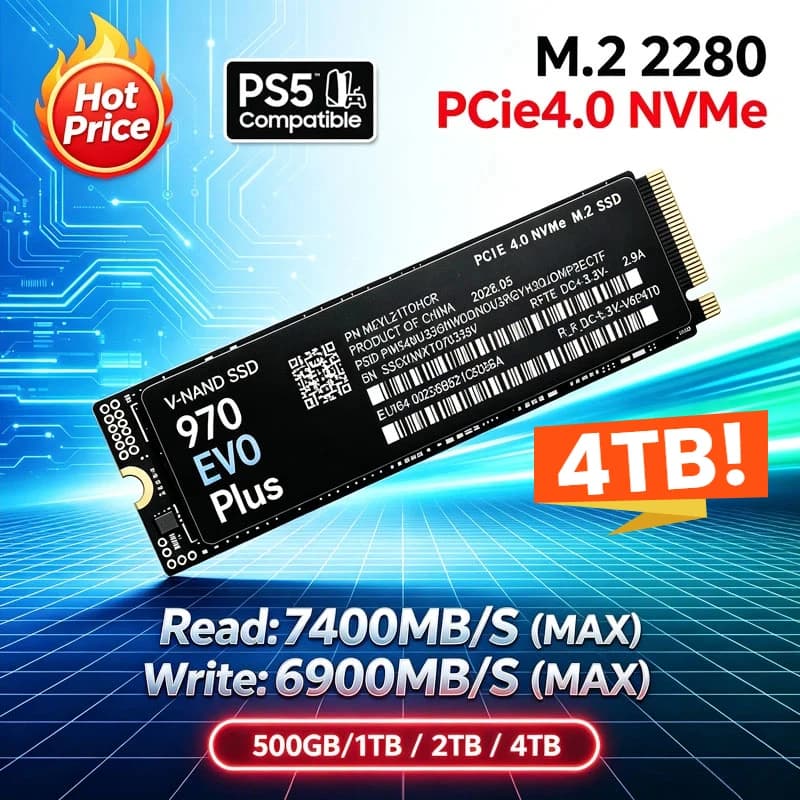 7400MB/s M.2 NVMe SSD 970 EVO Plus PCIe Gen4.0 X4 TLC 3D NAND 1TB 4TB 2280 Internal Gaming Solid State Drive for PS5 PC Laptop
