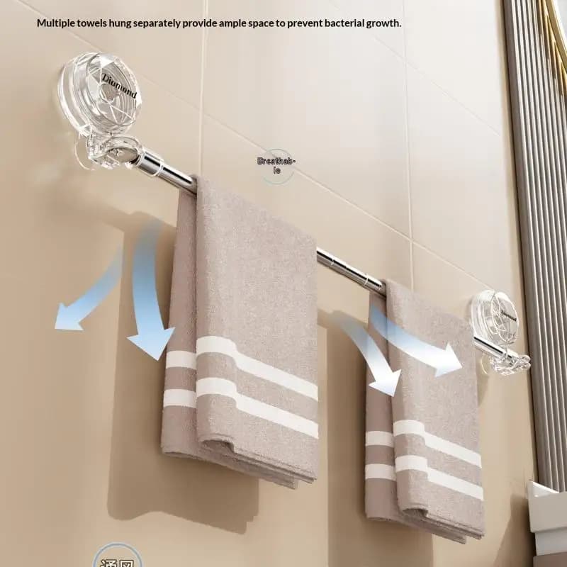 NEW Suction Cup Retractable Towel Bar No Drilling For Bathroom Storage Space Saving Convenient Storage And Towel Holder