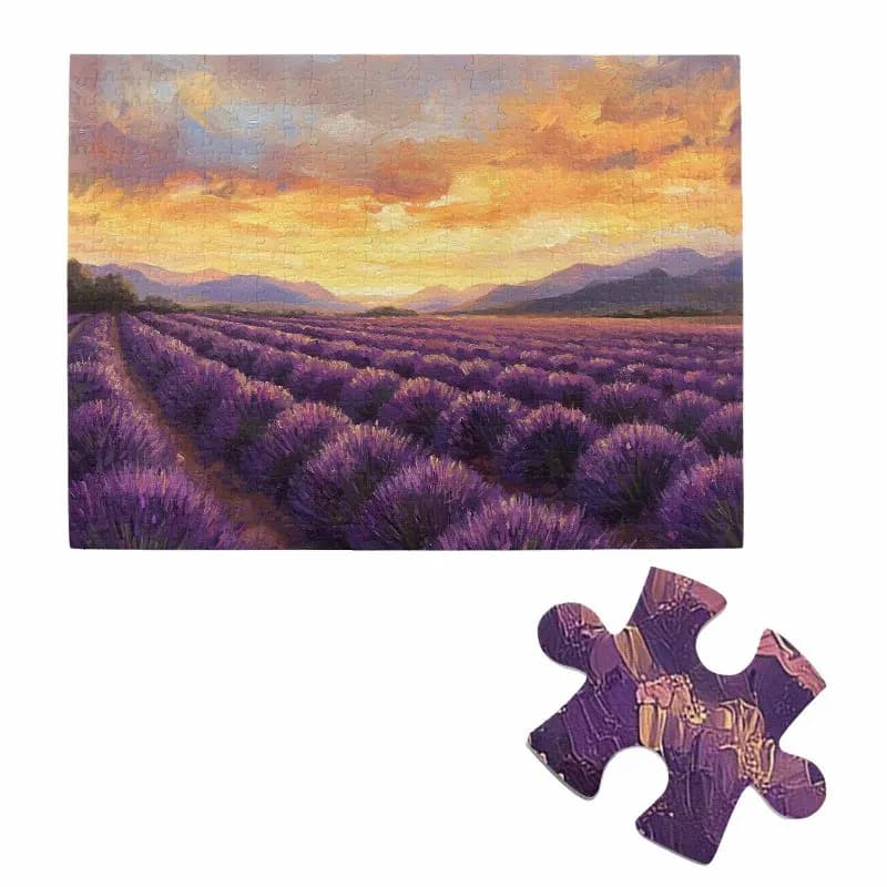 Puzzle da 500 pezzi per adulti: campo di lavanda, cielo al tramonto, puzzle con motivo paesaggio colorato
