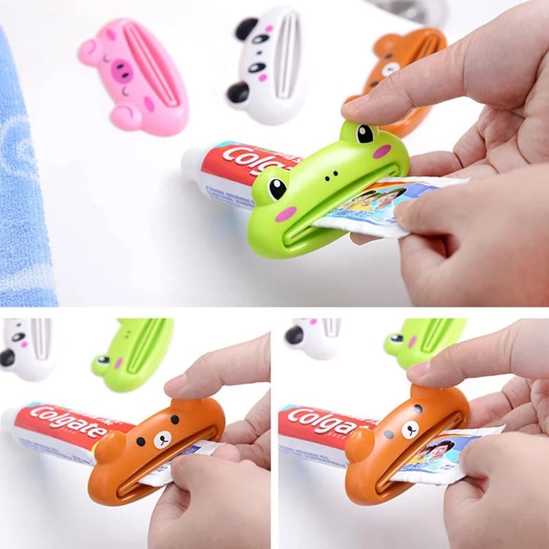 Dispenser per dentifricio a forma di rana dei cartoni animati, supporto per spazzolini da bagno, organizer, pressa per detergente viso
