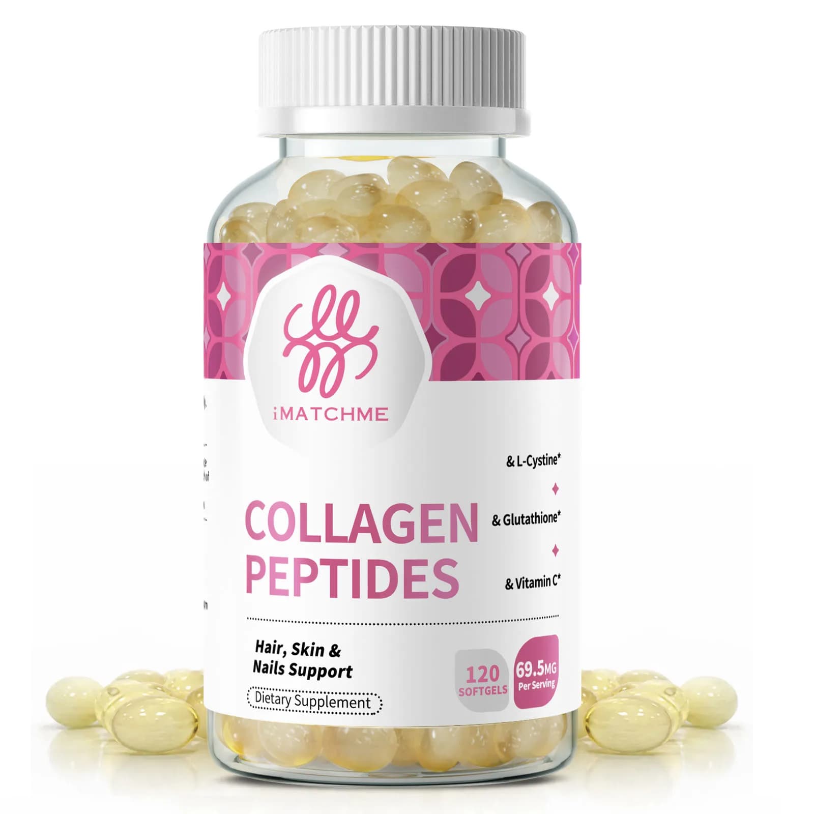 iMATCHME Collagen Peptides Capsules Glutathione for Antioxidant Supports Skin Structure Healthy Hair, Skin & Nails Support