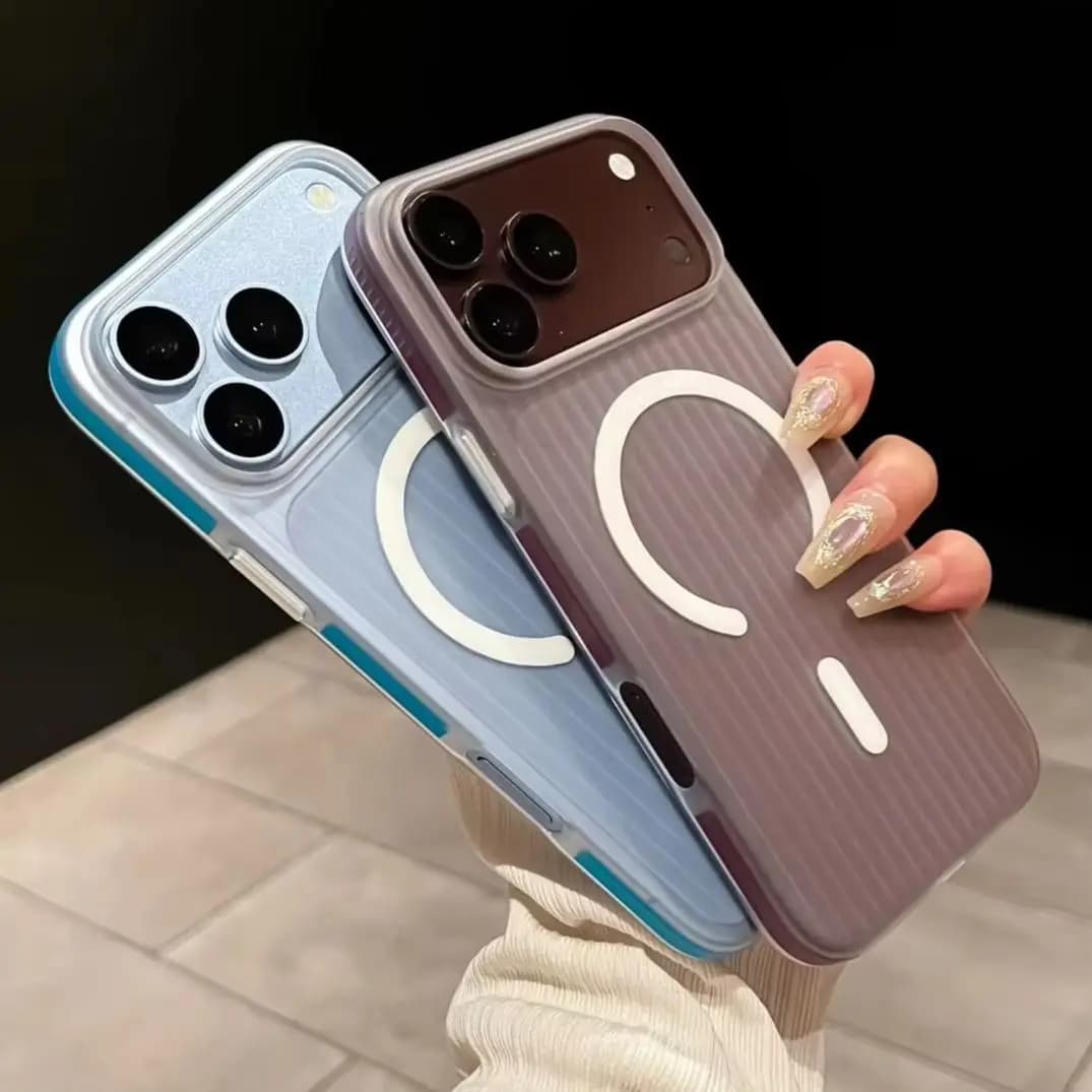 Luxury Corrugated 3D Stripes Shockproof Magnetic Case For iPhone 18 17 Air 16 E 15 14 13 Pro Max Plus For Magsafe Non-slip Cover