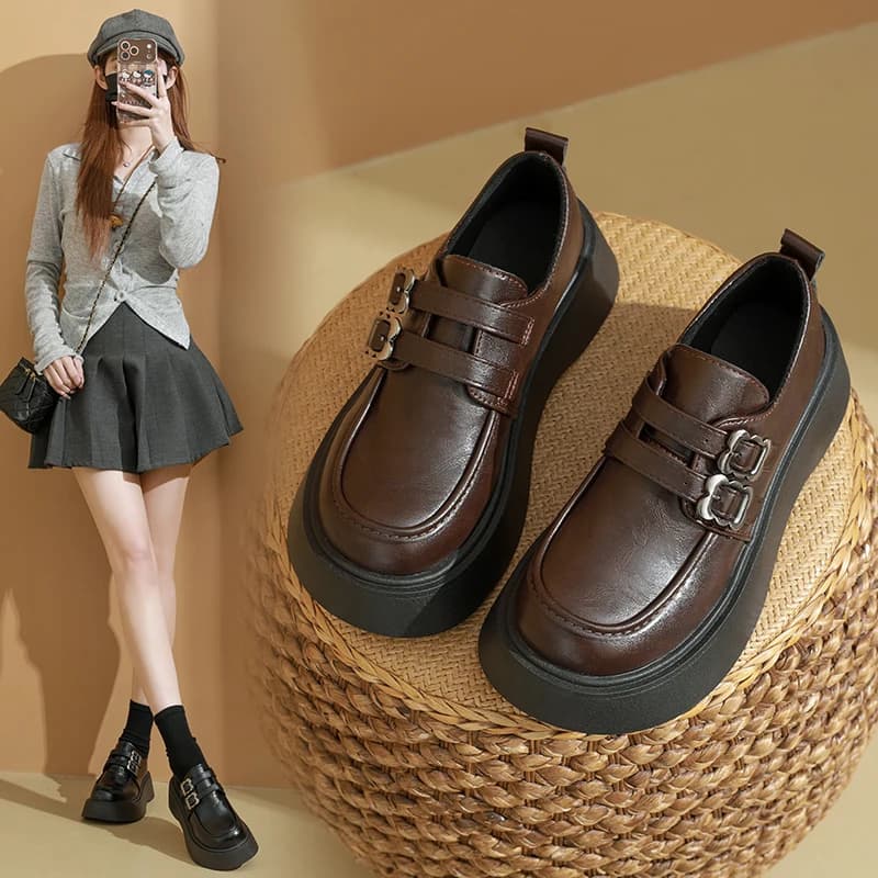 Mocassini, scarpe in pelle stile britannico con suola spessa, scarpe da donna, XX07