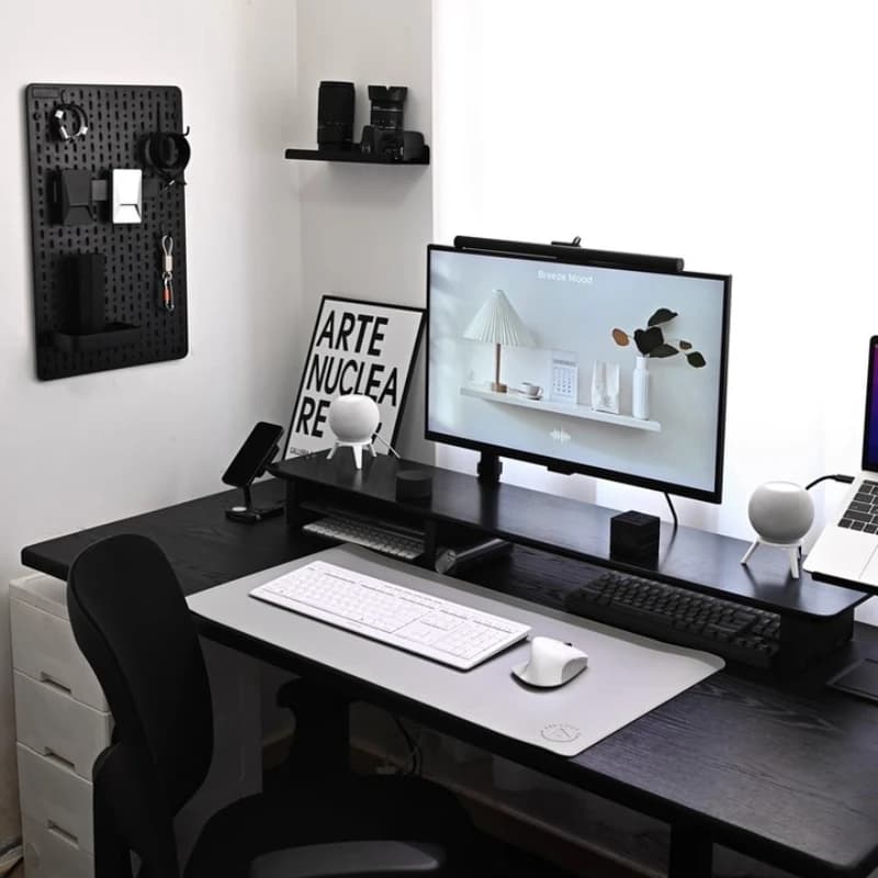 Solid Wood Black Desk Organizer for Computer Screen Modular Monitor Stand Ergonomic Laptop Stand Office Storage Shelf Workspace