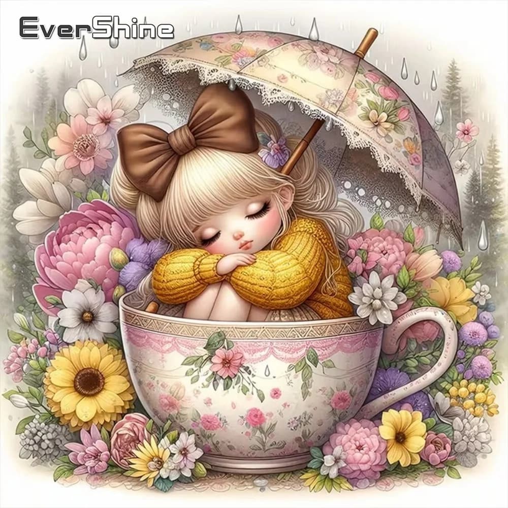 EverShine Diamond Painting Ritratto di Ragazza Personaggio Ricamo Bambino Cartone Animato Fai da Te Immagine Strass Mosaico Fiore Decorazioni Casa