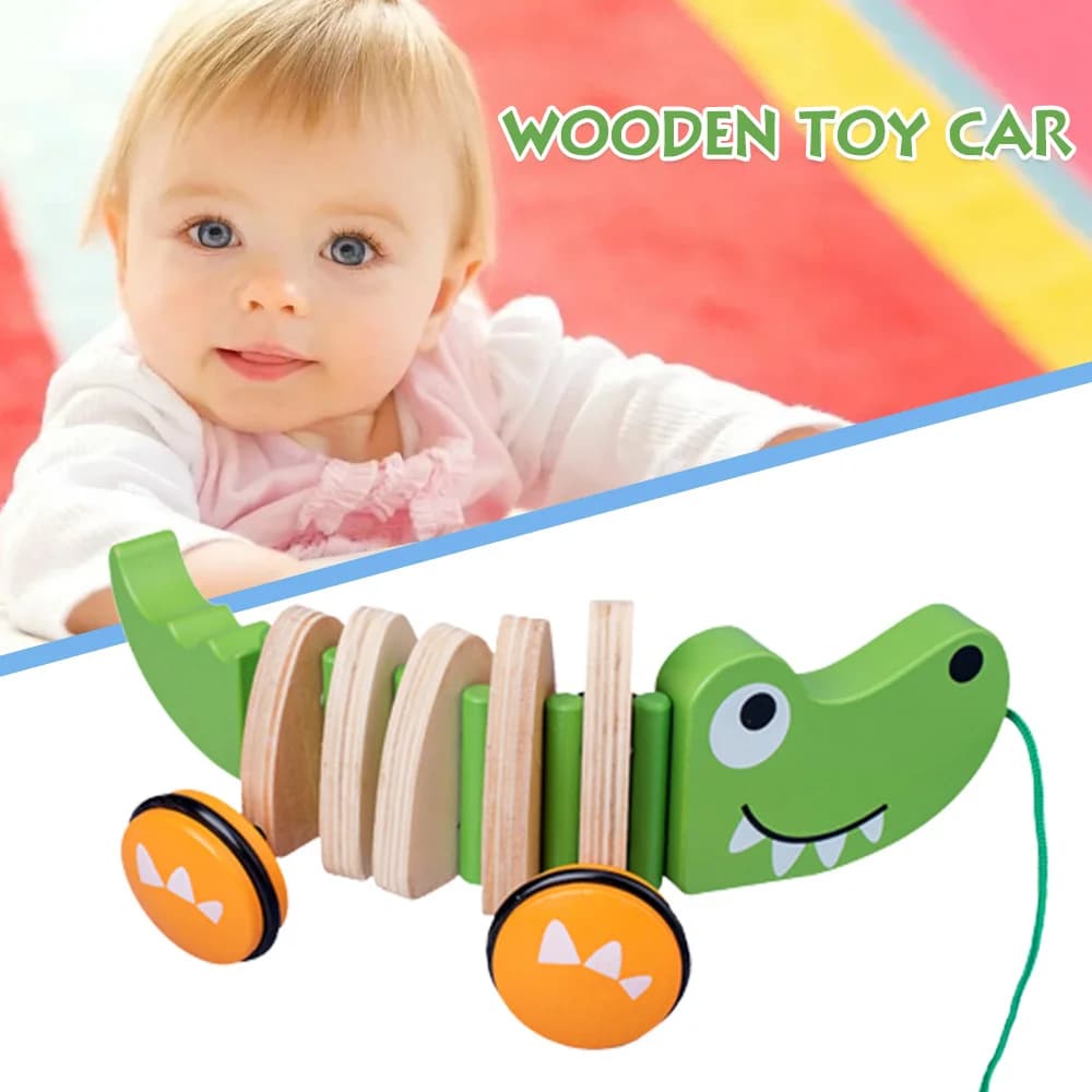 Giocattoli Educativi in Legno per Bambini, Trattori e Animali Cartoon, Piccolo Coccodrillo Oscillante in Legno Selezionato