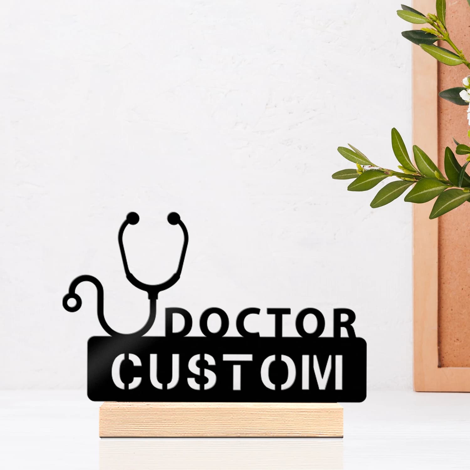 1pc Interesting Desktop Metal Statues Customizable Name Equipped with A Wooden Base Decorative Gifts, Metal Statue Ornaments