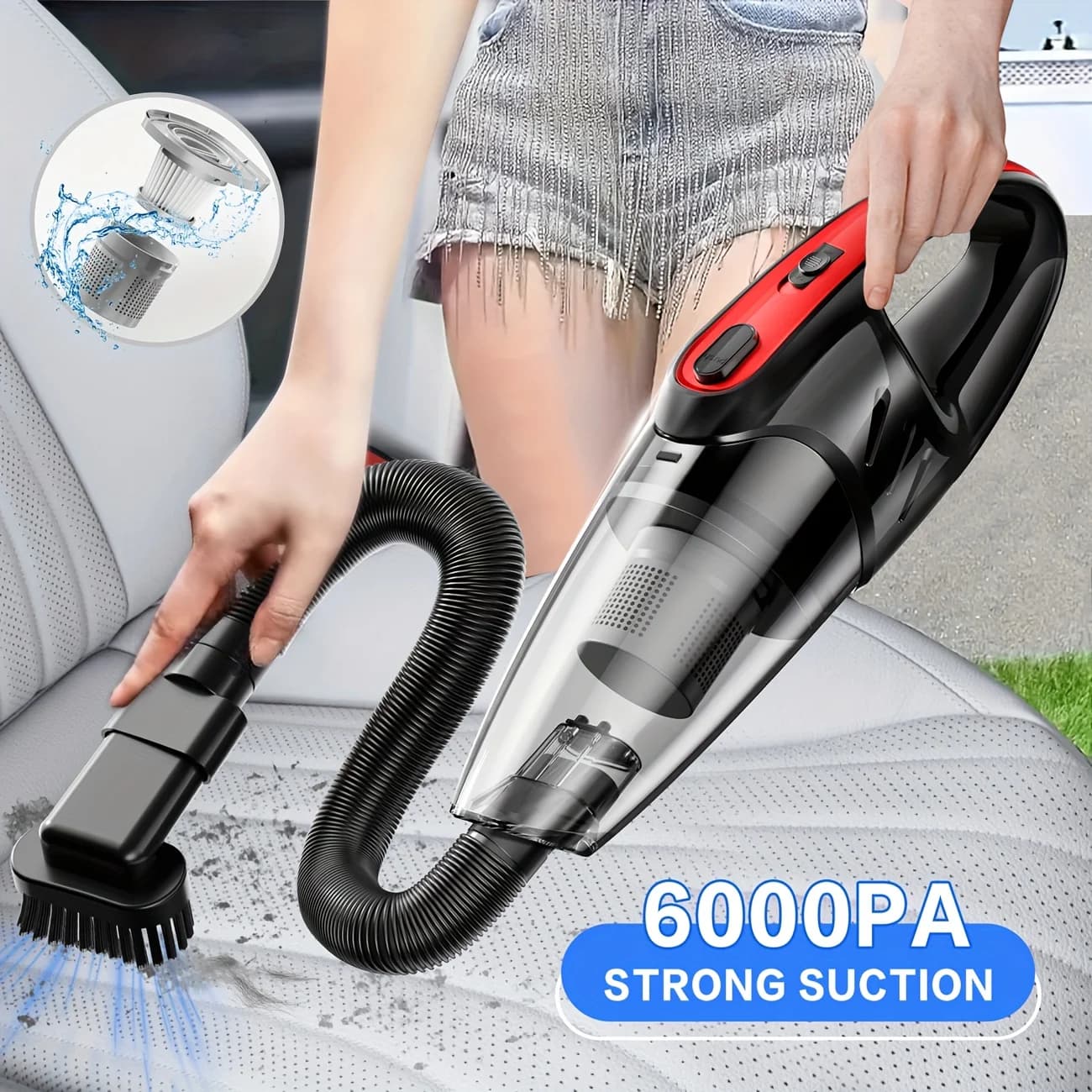 [Handheld Car Vacuum] Car Vacuum Cleaner, 6000PA Super Strong Suction Handheld Vacuum, 2000mAh Large Capacity, Low Noise, Comes with Five Matching Accessories, for Car Interiors, Home, and Pet Cleaning, Pink Girly Car Accessories Gift for Women
