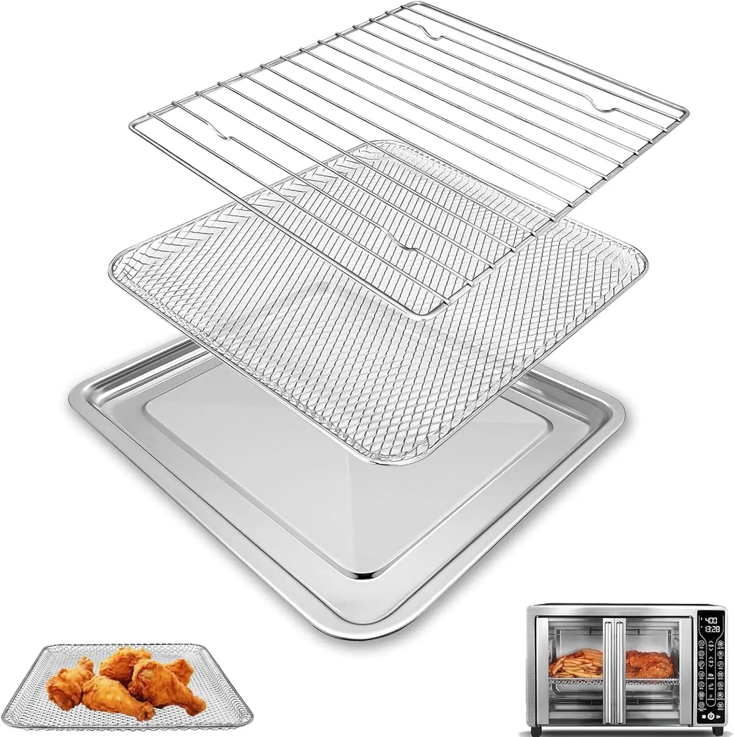 3-in-1 Kit with Basket and Tray for Electric Oven and Air Fryer, 1700W 24L, Spare Parts