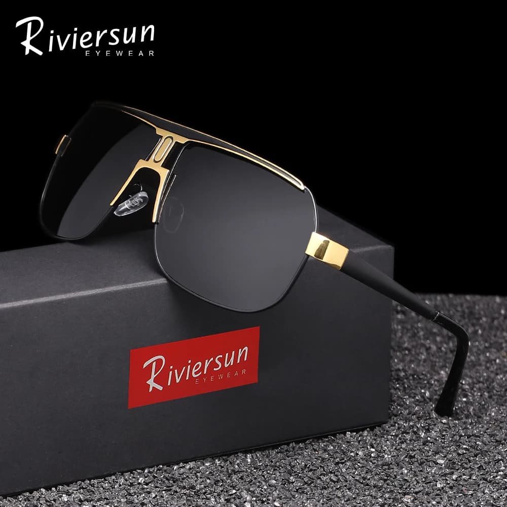 RIVIERSUN Occhiali da sole pilota in lega di moda Uomo Donna Occhiali da guida vintage Occhiali da guida polarizzati di lusso UV400 Lenti nere Occhiali con montatura grande