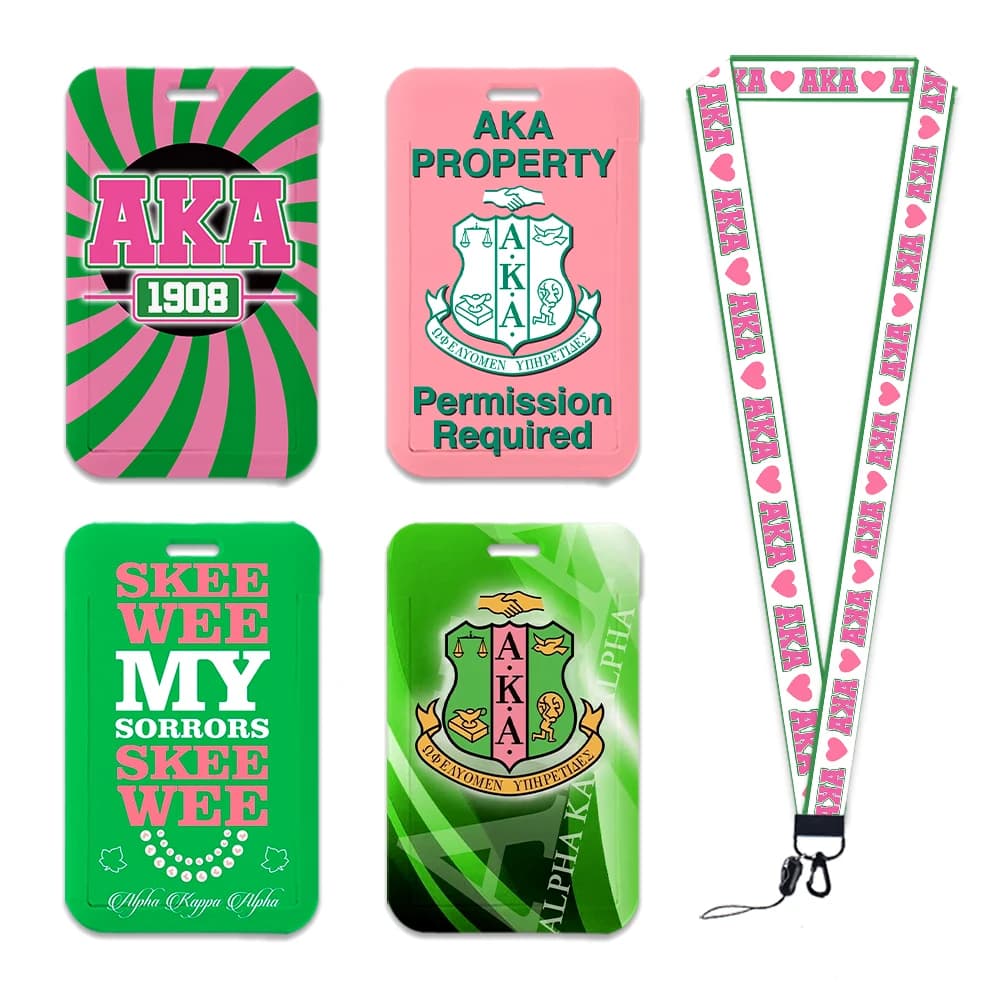 Alpha Kappa Alpha Sorority AKA Cordini da donna ID Badge Holder Strap Bus Card Case Pass Case Cover Slip Bank Cardit Card Holder