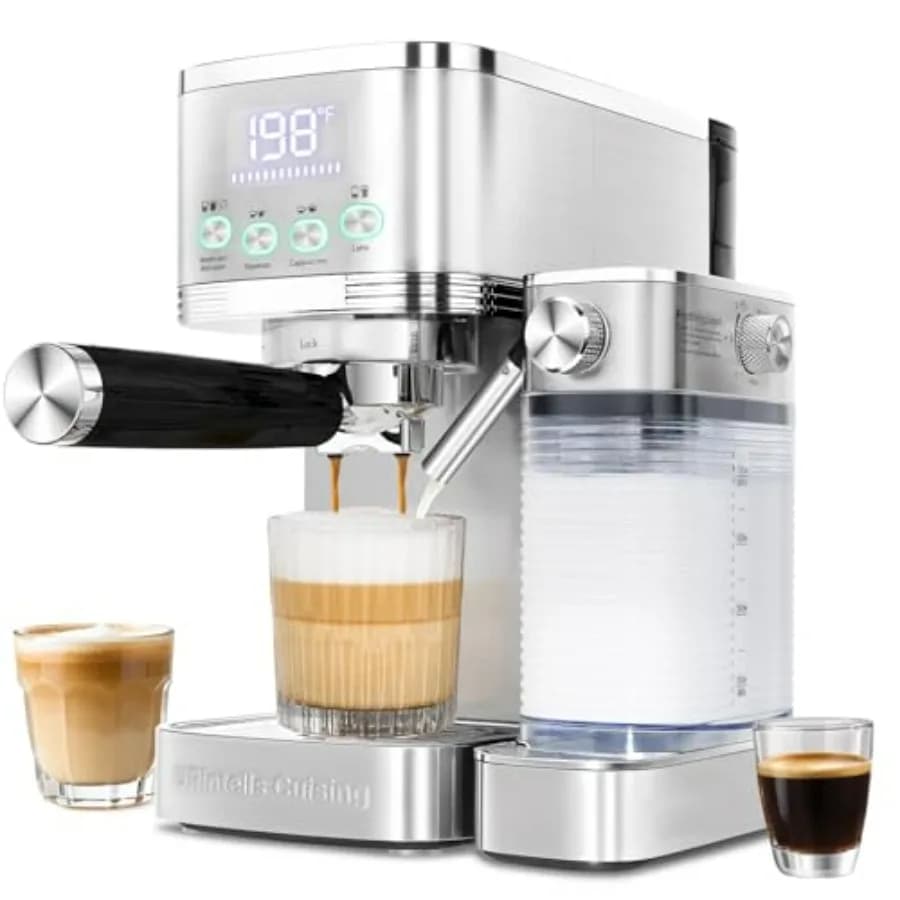 Macchina per Espresso 20 Bar con Display LED per Temperatura e Tempo, Montalatte Automatico Regolabile per Cappuccino