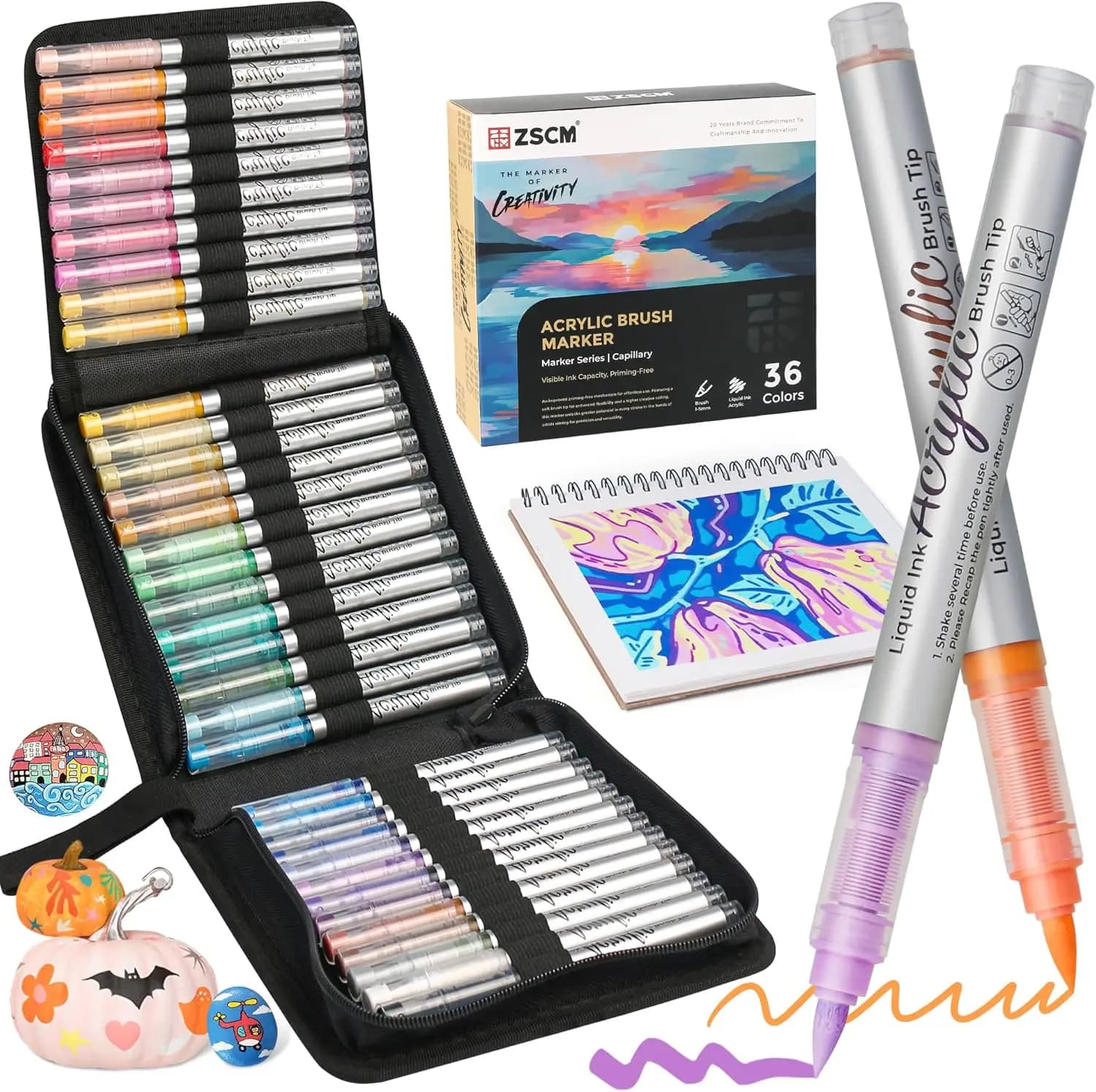 Liquid Acrylic Paint Markers, Acrylic Brush Pen Kit, Water-Based Free-Ink System Art Marker, for Adults Card Making, Rocks Paint