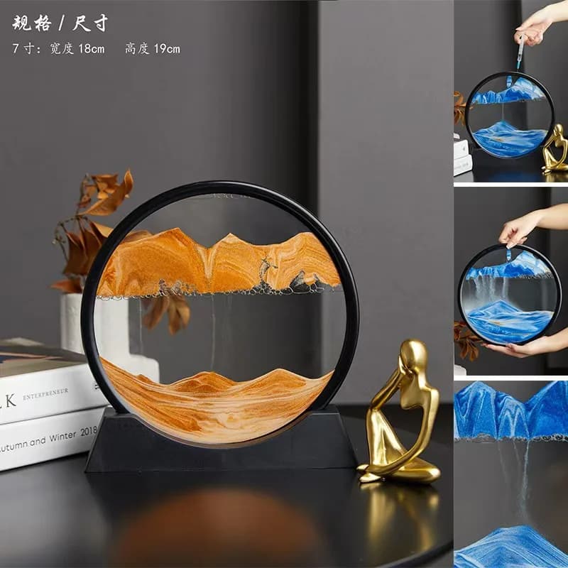 3D che scorre sabbia pittura in movimento sabbia immagine artistica vetro rotondo mare profondo paesaggio sabbie sabbie mobili mestiere ufficio decorazioni per la casa regalo