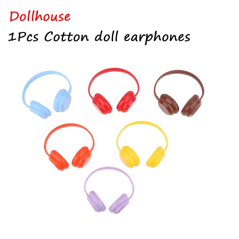 Cuffia per bambola in cotone Auricolare carino per bambola in cotone da 10 cm Mini bambola di peluche Decorazione per cuffia Moda Accessori per bambole fai da te Regalo