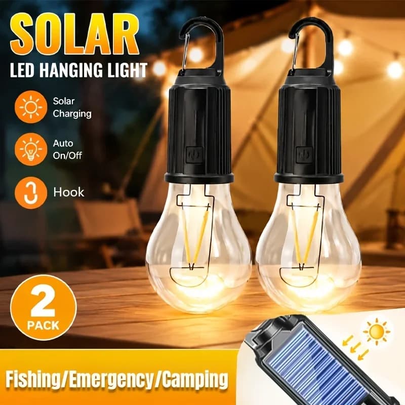 Solar LED Camping Lights Type-C Rechargeable Hanging Tent Light 3 Light Modes Outdoor Camping Lamp Portable Ambient Light Bulbs