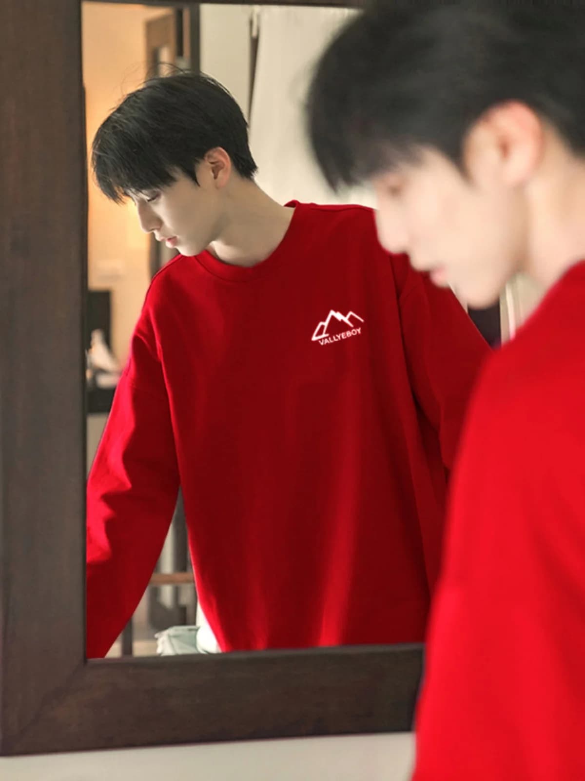 Dragon Year New Spring Red Fleece Hoodie Boys Year End Clothing Teenage Cool Handsome round Neck Inner Wear Base Shirt