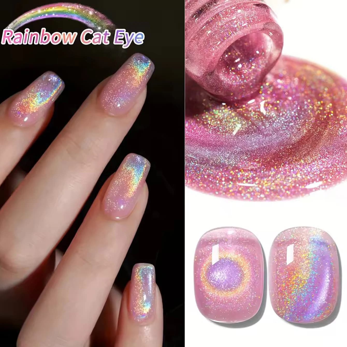 MIANEL 1-10 pezzi 10ml Smalto Gel Magnetico Effetto Occhio di Gatto Rosa Arcobaleno per Unghie UV LED da Donna - Smalto Magnetico Effetto Occhio di Gatto
