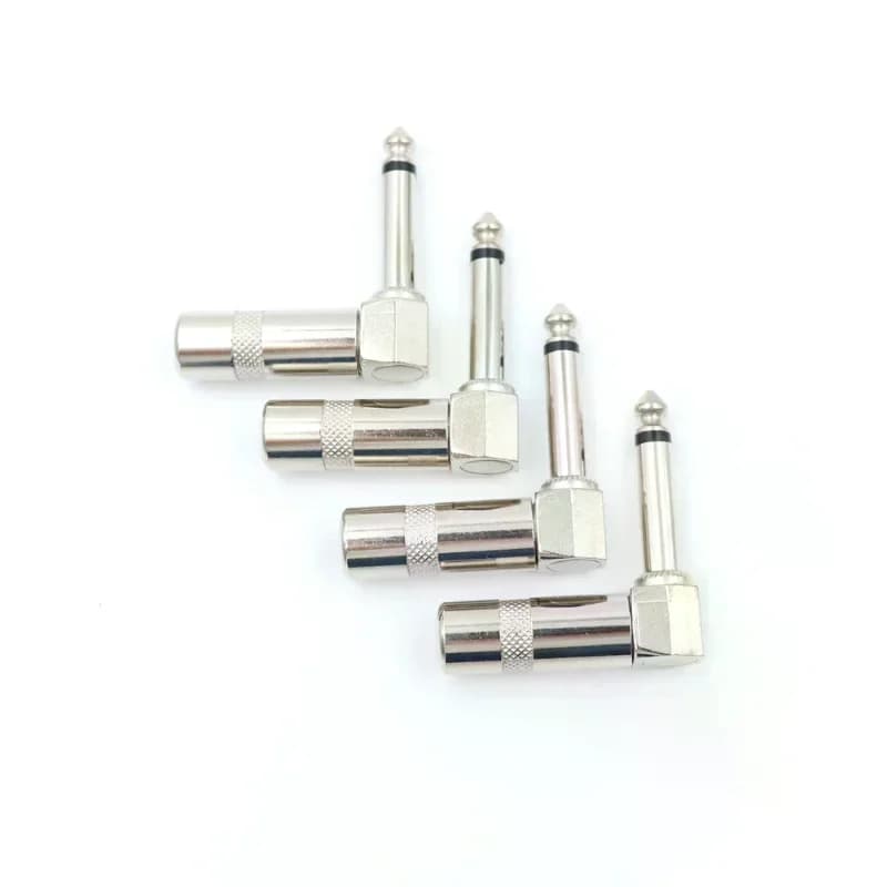 4x Connettori Jack Mono Maschio da 6,35mm 1/4" ad Angolo Retto 90 Gradi per Saldatura 0