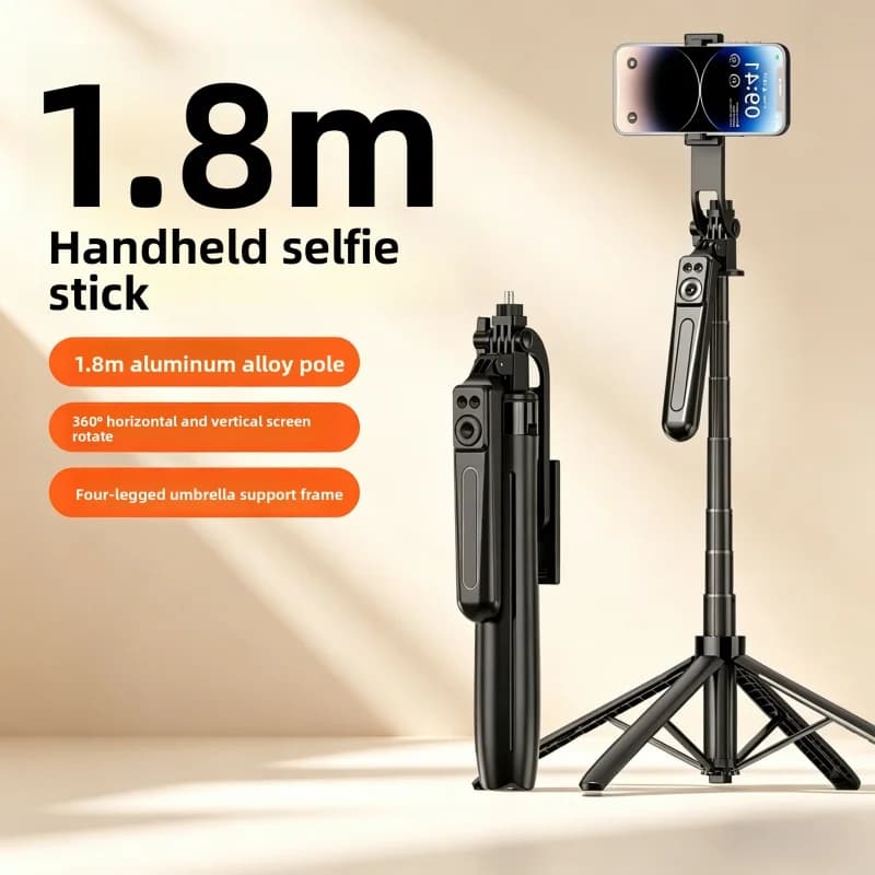 Bastone Selfie Bluetooth Portatile 1,8m con Asta Telescopica Regolabile e Supporto Stabilizzatore a 4 Gambe per Fotografia e Streaming Live