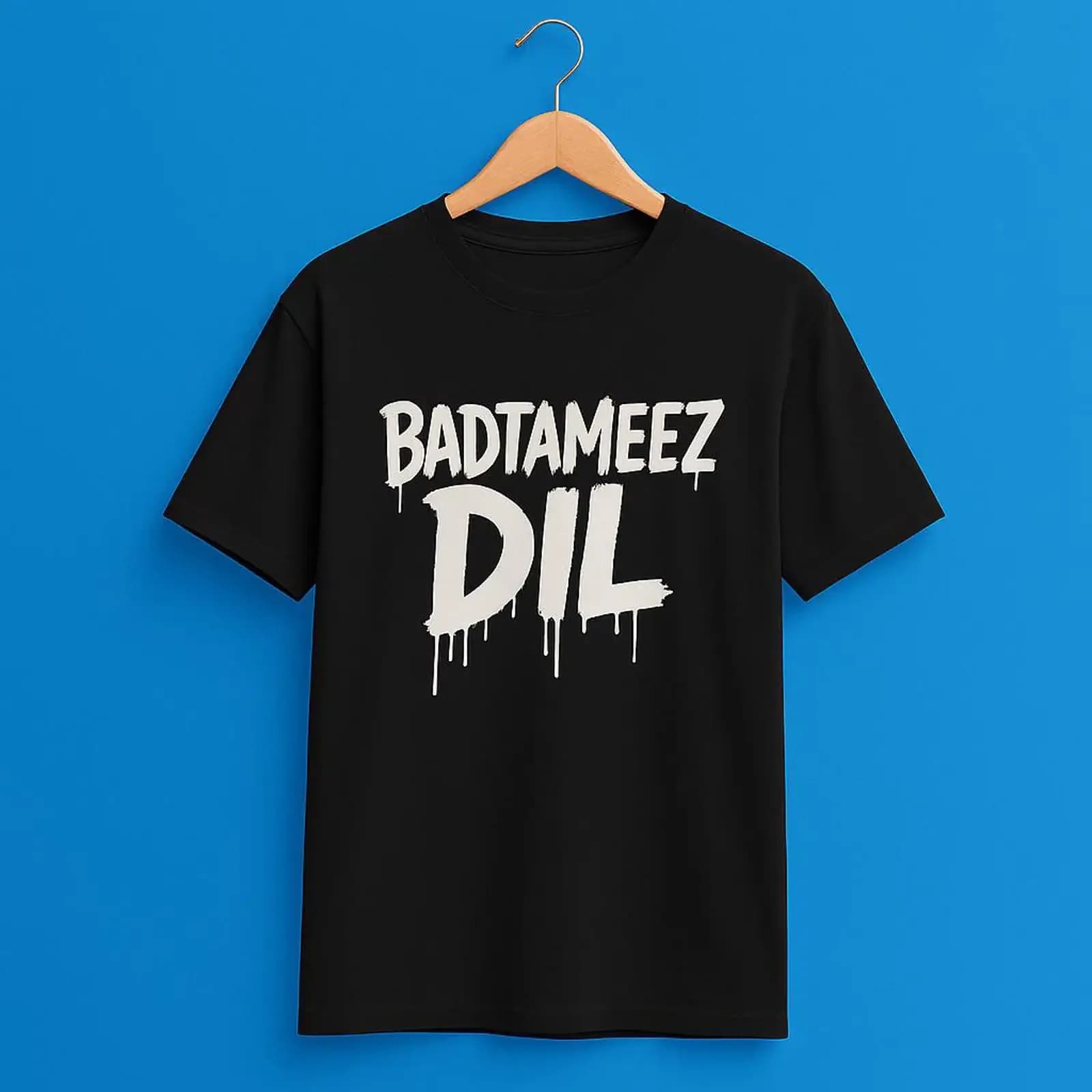 Badtameez Dil T Shirt Bollywood Hindi Quote Desi Pop Culture vintage Washed Breathable Versatile graphic Comfortable fashion