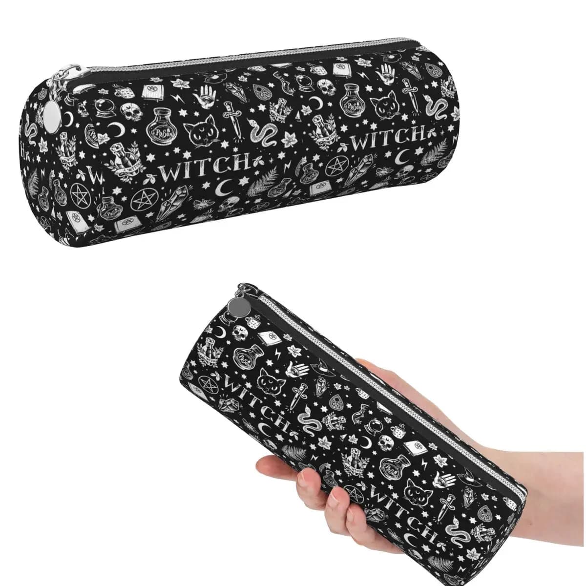 Skull Cat Moon Gothic Design Pencil Case for Kids School Cylinder Pen Box Pencil Bag Pen Holder