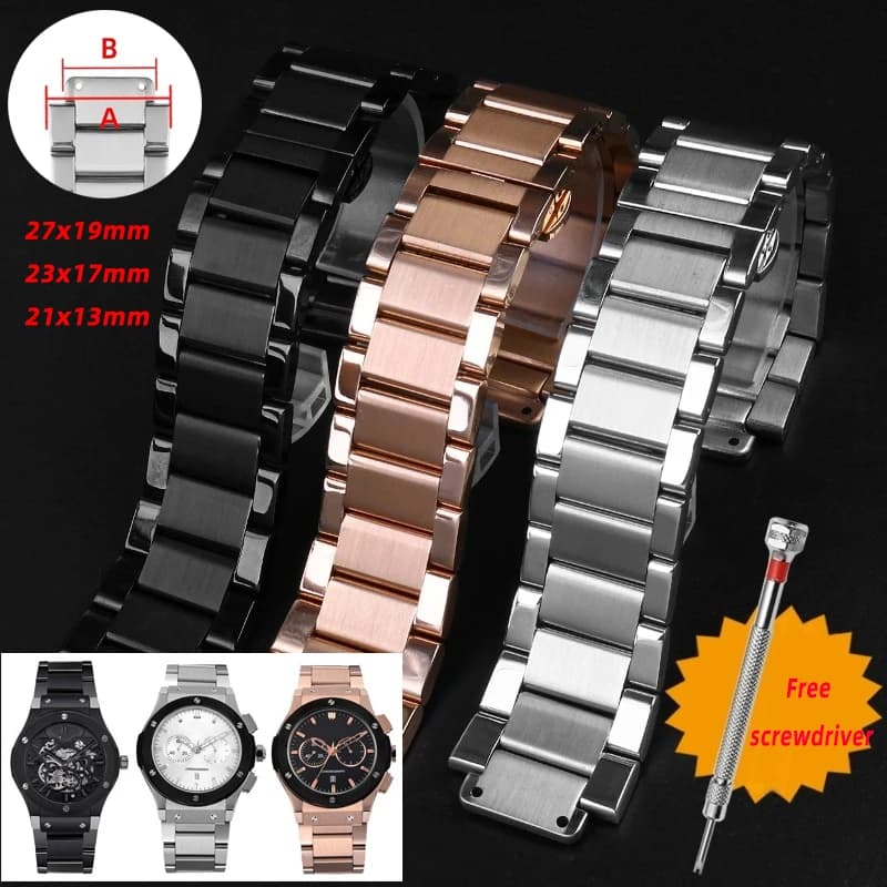 27x19 24x17 21x13 Metal strap for Hublot Yubo BIG BANG Classic fusion Man Women watchband Stainless steel watch chain Free tools